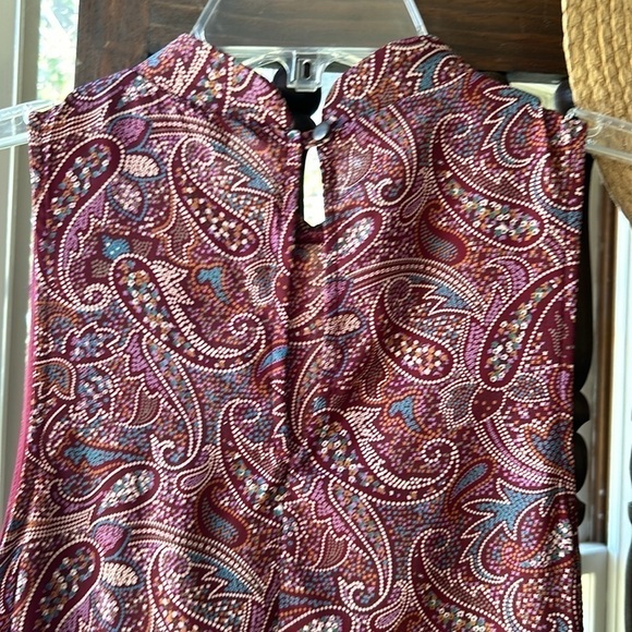 Burgundy Collarless Shift Dress Western Dot Tan Teal Purple Gold NEW! - Picture 9 of 10